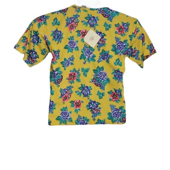 NEW VINTAGE 90s yellow bright bold floral short sleeve‎ t-shirt top M - Picture 3 of 10